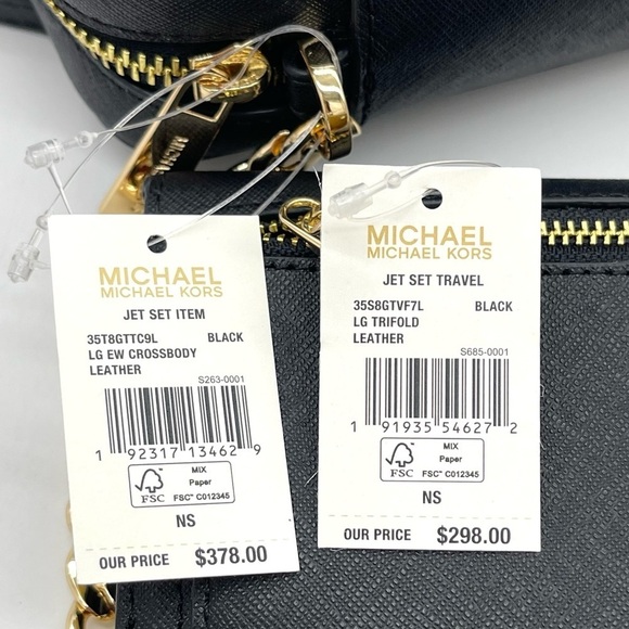 Michael Kors Large EW Crossbody Bag & Trifold Wallet Black - Picture 9 of 10